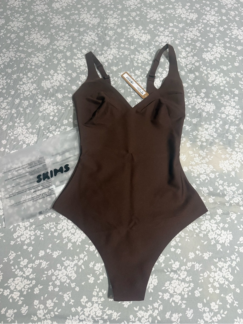 SKIMS Chocolate Brown Kids One-Piece Bodysuit with Adjustable Straps